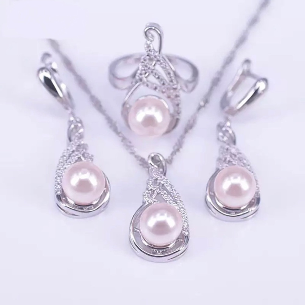 Pink Freshwater Pearl 925 Silver Jewelry Bundle